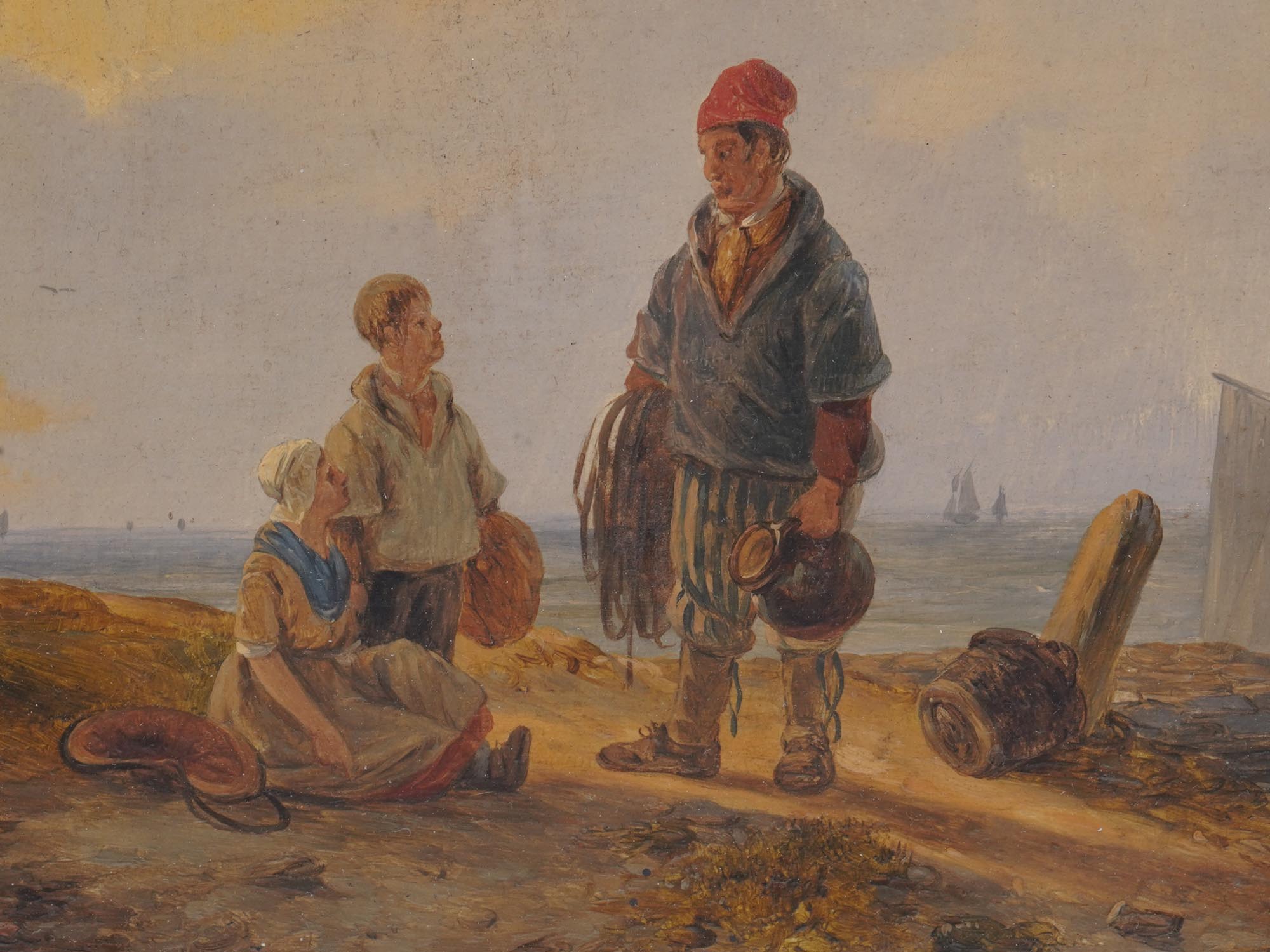 ANTIQUE 19 C DUTCH MARINE FISHERMAN PAINITNG PIC-2